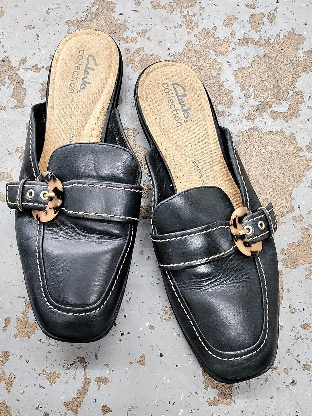 Clarks Collection Black Buckle Mules